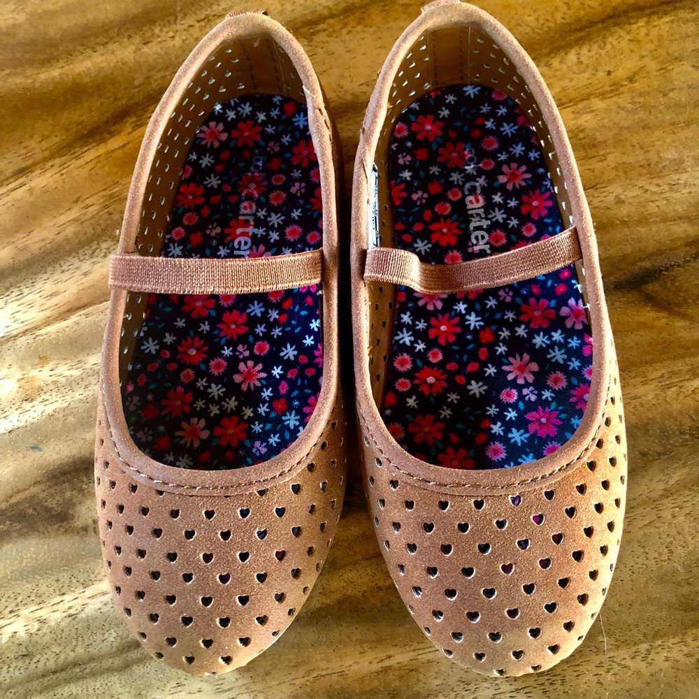 Toddler Girls Carter's Faux Suede Dark Tan/Brown Ballet Flats Mary Janes Size 8 - Picture 2 of 14